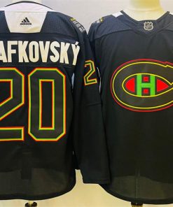 Men's Montreal Canadiens #20 Juraj Slafkovsky 2022 Black Warm Up History Night Stitched Jersey