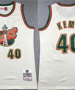 Men's Oklahoma City Thunder #40 Shawn Kemp Mitchell & Ness Cream SuperSonics Stitched Jersey
