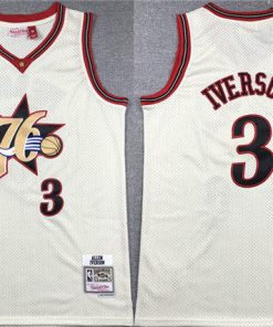 Men's Philadelphia 76ers #3 Allen Iverson White Throwback Stitched Basketball Jersey