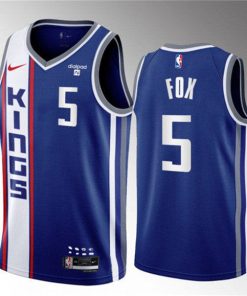 Men's Sacramento Kings #5 De'Aaron Fox Blue 2023-24 City Edition Stitched Basketball Jersey