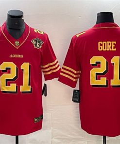 Men's San Francisco 49ers #21 Frank Gore Red Gold With 75th Patch Vapor Untouchable Limited Football Stitched Jersey