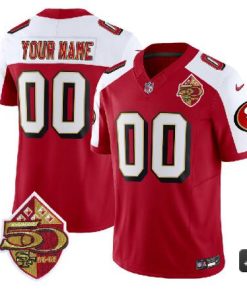 Men's San Francisco 49ers Customized Red White 2023 F.U.S.E. 50th Patch Throwback Football Stitched Jersey