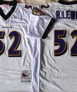 Ravens 52 Ray Lewis White  Purple Throwback Men Jersey