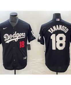 MLB Dodgers 18 Yoshinobu Yamamoto Black Cool Base Men Jersey