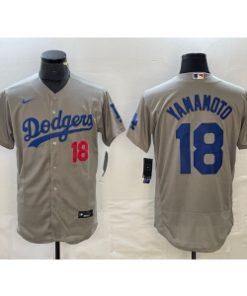 MLB Dodgers 18 Yoshinobu Yamamoto Grey  Flexbase Men Jersey