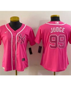 MLB Yankees 99 Aaron Judge Pink Cool Base Women Jersey