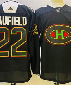 Men's Montreal Canadiens #22 Cole Caufield 2022 Black Warm Up History Night Stitched Jersey