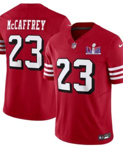 Men's San Francisco 49ers #23 Christian McCaffrey New Red 2024 F.U.S.E. Super Bowl LVIII Patch Vapor Untouchable Limited Football Stitched Jersey