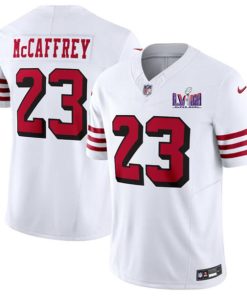 Men's San Francisco 49ers #23 Christian McCaffrey New White 2024 F.U.S.E. Super Bowl LVIII Patch Vapor Untouchable Limited Football Stitched Jersey