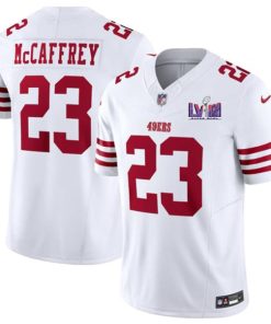 Men's San Francisco 49ers #23 Christian McCaffrey White 2024 F.U.S.E. Super Bowl LVIII Patch Vapor Untouchable Limited Football Stitched Jersey