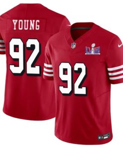Men's San Francisco 49ers #92 Chase Young New Red 2024 F.U.S.E. Super Bowl LVIII Patch Vapor Untouchable Limited Football Stitched Jersey