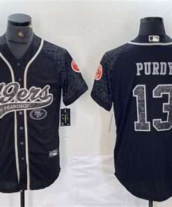 Men's San Francisco 49ers #13 Brock Purdy Black Reflective With Patch Cool Base Stitched Baseball Jersey