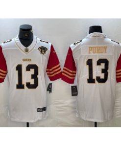 Men's San Francisco 49ers #13 Brock Purdy White Red With 75th Anniversary Patch Stitched Jersey