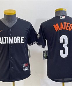 Youth Baltimore Orioles #3 Jorge Mateo Black 2023 City Connect Stitched Baseball Jersey