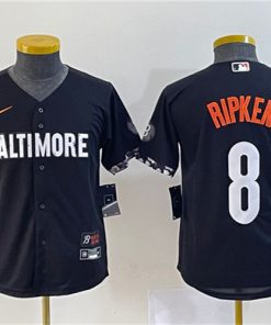 Youth Baltimore Orioles #8 Cal Ripken Jr. Black 2023 City Connect Stitched Baseball Jersey