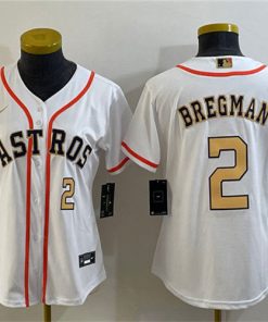 Youth Houston Astros #2 Alex Bregman White 2023 Gold Collection With World Serise Champions Patch Stitched Baseball Jersey