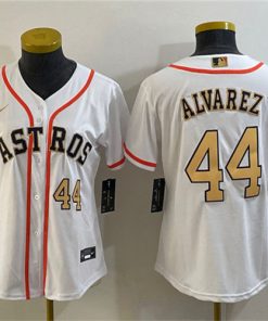 Youth Houston Astros #44 Yordan Alvarez White 2023 Gold Collection With World Serise Champions Patch Stitched Baseball Jersey