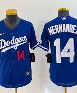 Youth Los Angeles Dodgers #14 Enrique Hernandez Number Blue Stitched Cool Base Jersey