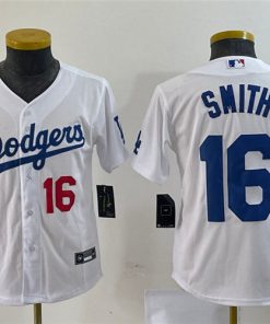 Youth Los Angeles Dodgers #16 Will Smith Number White Stitched Cool Base Jersey