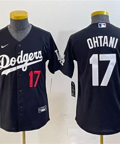 Youth Los Angeles Dodgers #17 Shohei Ohtani Number Black Turn Back The Clock Stitched Cool Base Jersey