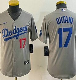 Youth Los Angeles Dodgers #17 Shohei Ohtani Number Grey Stitched Cool Base Jersey