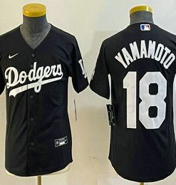 Youth Los Angeles Dodgers #18 Yoshinobu Yamamoto Black Turn Back The Clock Stitched Cool Base Jersey3