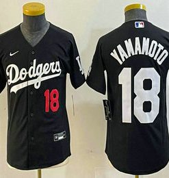 Youth Los Angeles Dodgers #18 Yoshinobu Yamamoto Number Black Turn Back The Clock Stitched Cool Base Jersey