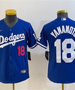 Youth Los Angeles Dodgers #18 Yoshinobu Yamamoto Number Blue Stitched Jersey