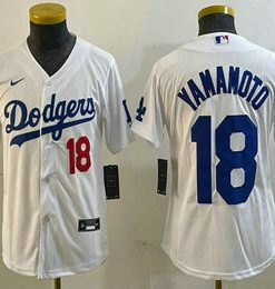 Youth Los Angeles Dodgers #18 Yoshinobu Yamamoto Number White Stitched Cool Base Jersey