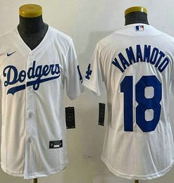 Youth Los Angeles Dodgers #18 Yoshinobu Yamamoto White Stitched Cool Base Jersey