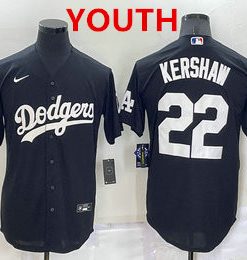 Youth Los Angeles Dodgers #22 Clayton Kershaw Black Turn Back The Clock Stitched Cool Base Jersey