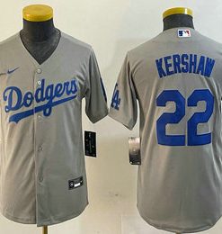 Youth Los Angeles Dodgers #22 Clayton Kershaw Grey Stitched Cool Base Jersey