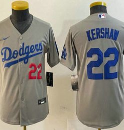 Youth Los Angeles Dodgers #22 Clayton Kershaw Number Grey Stitched Cool Base Jersey