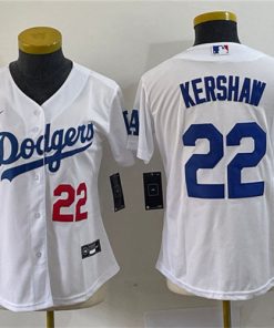 Youth Los Angeles Dodgers #22 Clayton Kershaw Number White Stitched Jersey