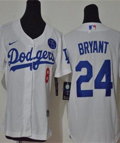 Youth Los Angeles Dodgers #24 Kobe Bryant White KB Patch Stitched Jersey