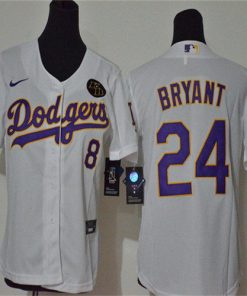 Youth Los Angeles Dodgers #24 Kobe Bryant White Purple Name KB Patch Stitched Jersey