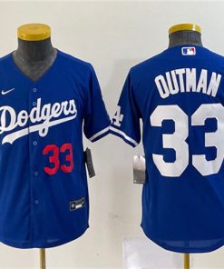 Youth Los Angeles Dodgers #33 James Outman Number Blue Cool Base Stitched Jersey