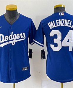 Youth Los Angeles Dodgers #34 Fernando Valenzuela Blue Stitched Cool Base Jersey