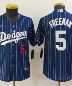 Youth Los Angeles Dodgers #5 Freddie Freeman Navy Blue Pinstripe Stitched Jersey