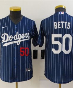Youth Los Angeles Dodgers #50 Mookie Betts Navy Blue Pinstripe Stitched Jersey
