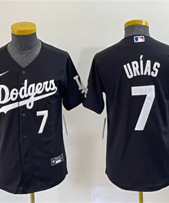 Youth Los Angeles Dodgers #7 Julio Urias Number Black Turn Back The Clock Stitched Cool Base Jersey