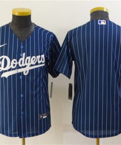 Youth Los Angeles Dodgers Blank Navy Blue Pinstripe Stitched Cool Base Jersey