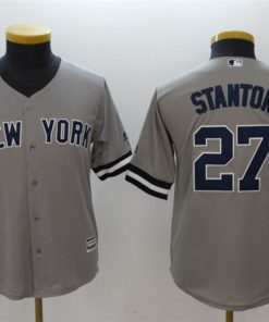 Youth New York Yankees #27 Giancarlo Stanton Gray Cool Base Stitched Jersey
