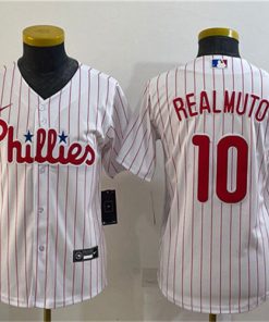 Youth Philadelphia Phillies #10 J.T. Realmuto White Cool Base Stitched Baseball Jersey