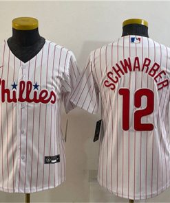 Youth Philadelphia Phillies #12 Kyle Schwarber White Cool Base Stitched Baseball Jersey