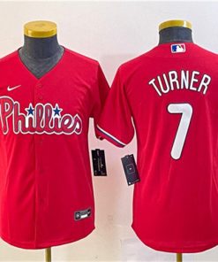 Youth Philadelphia Phillies #7 Trea Turner Red Cool Base Stitched Baseball Jersey