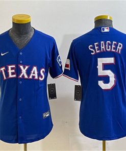Youth Texas Rangers #5 Corey Seager Royal With Patch Stitched Baseball Jersey