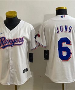 Youth Texas Rangers #6 Josh Jung White With Patch Stitched Baseball Jersey