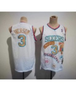 76ers 3 Allen Iverson White Throwback Men Jersey