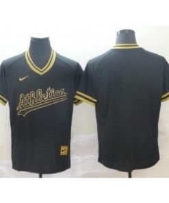 Athletics Blank Black Gold Cooperstown Legend V Neck Men Jersey
